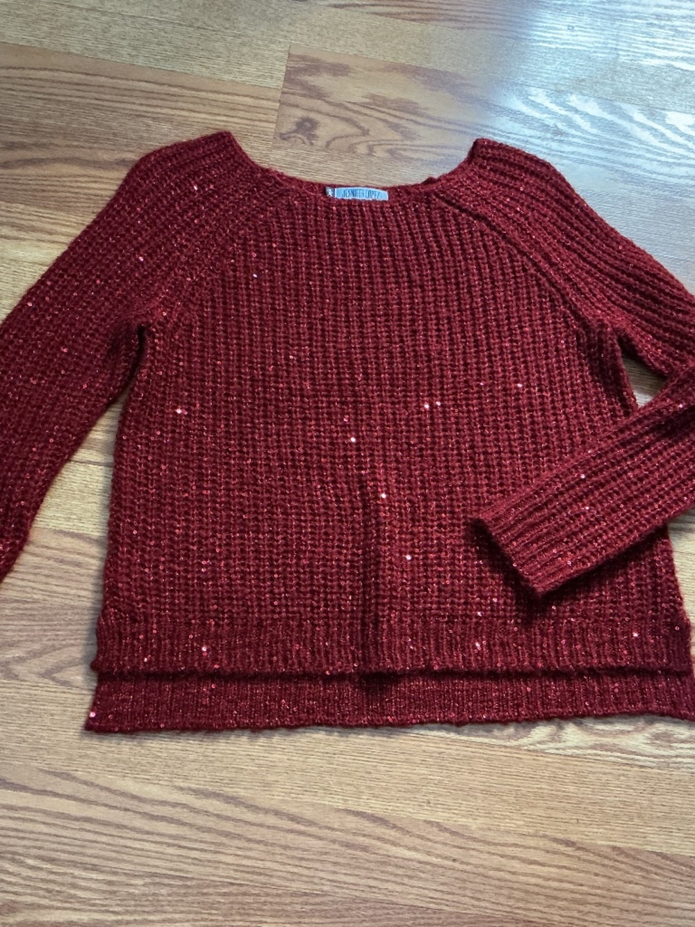 Jennifer Lopez Red Metallic & Sequin Long Sleeve Sweater Size M